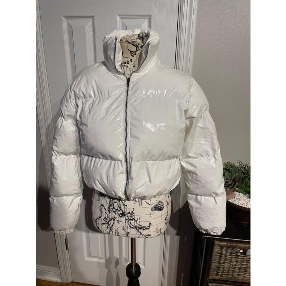 Vintage y2k Glossy Vinyl Crop Puffer Zip Utility unisex shiny street minimalist